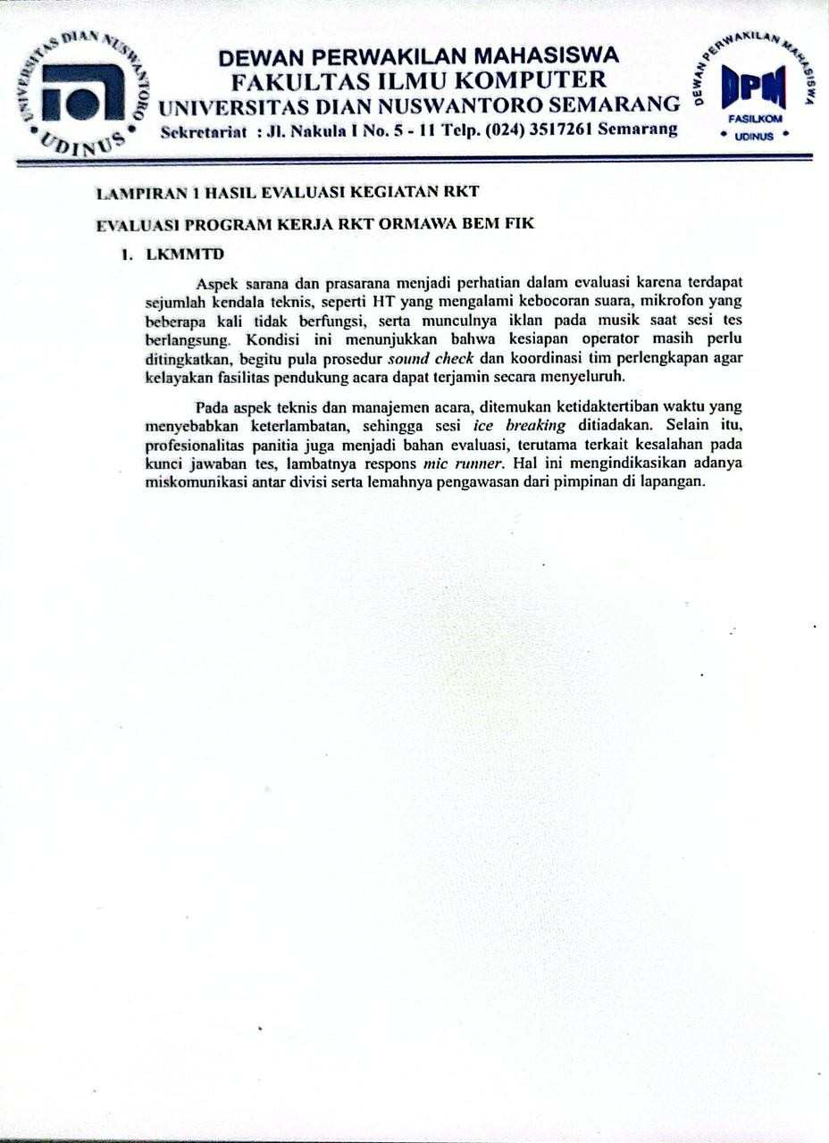 Berita Acara Hasil Evaluasi BEM FIK